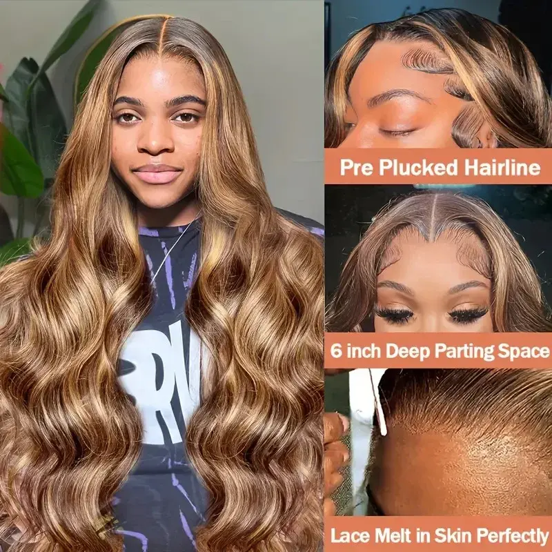 12A Front Lace Wig Women's Medium Part Wave Piano Color Long Curly Full Head Cover Synthetic Lace Wig For Black