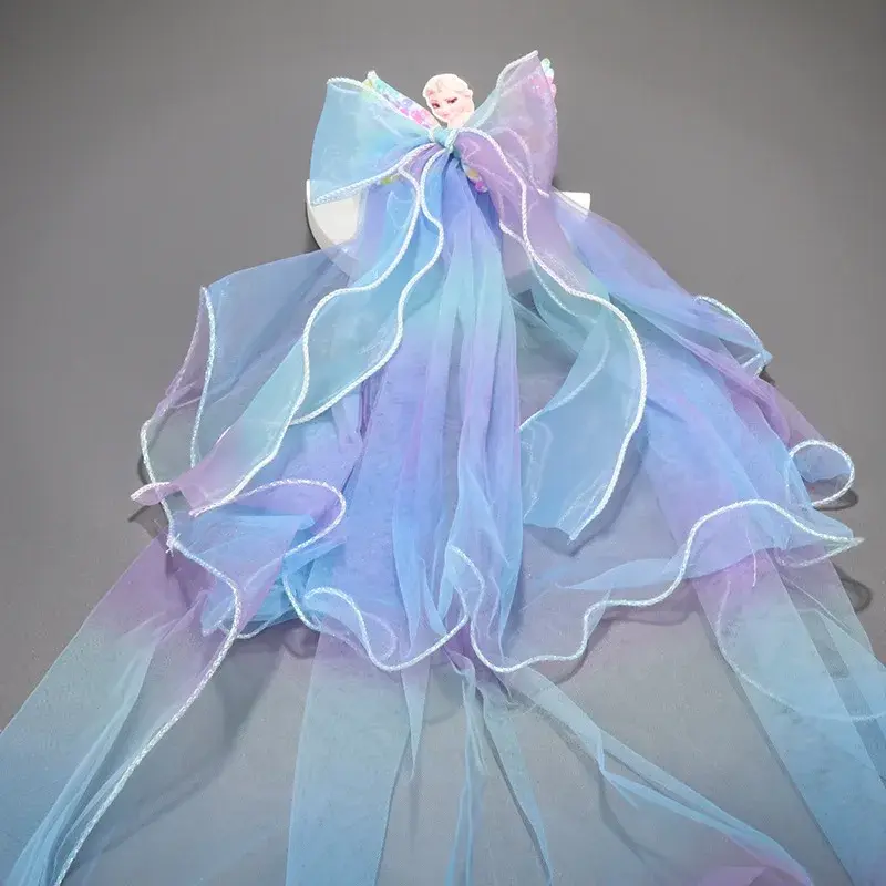 Gradual Color Butterfly Knot Hair Clip for Girls Soft Tulle Veil Princess Ice Queen Style Hair Accessories Child's Ponytail Clip