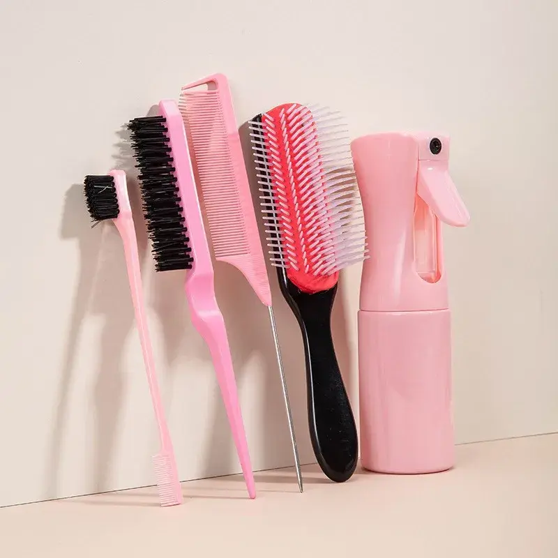 Detachable Nine Row Comb Brush Set Professional Hairdressing Steel Needle Tip Tail Comb for Extensions Spray Bottle Kit