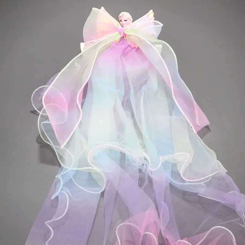 Gradual Color Butterfly Knot Hair Clip for Girls Soft Tulle Veil Princess Ice Queen Style Hair Accessories Child's Ponytail Clip
