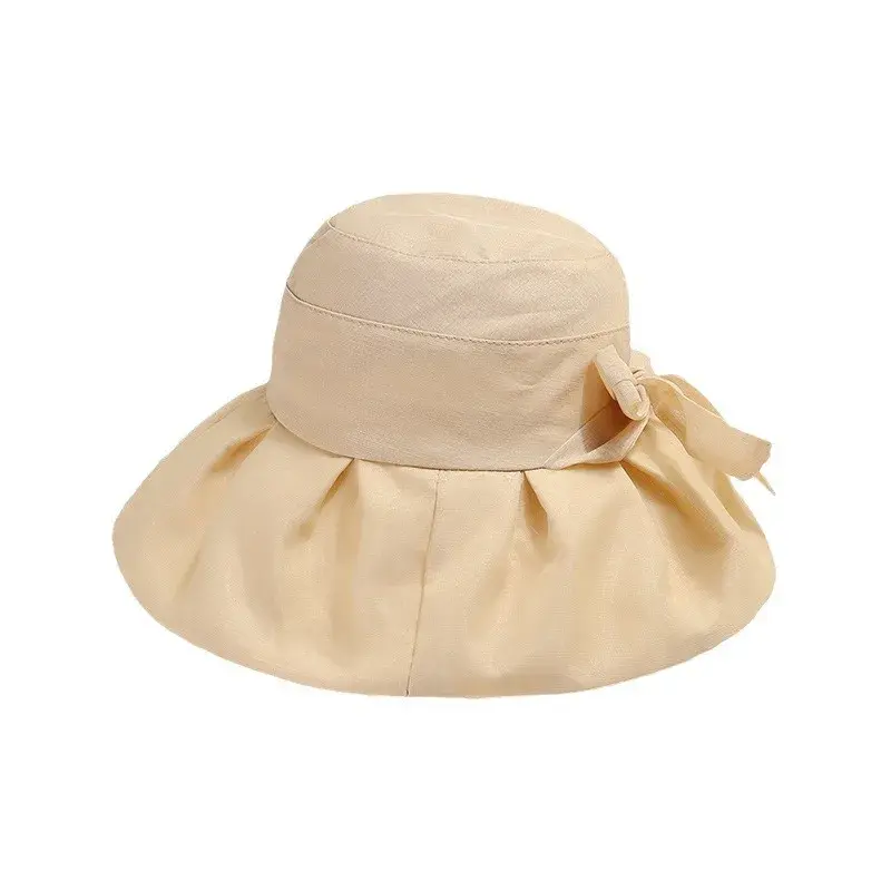 Fashionable Butterfly Knot Lace Fishing Hat Women Summer UV Protection Face Sunscreen Bucket Hat Beach Sand Beach Cap