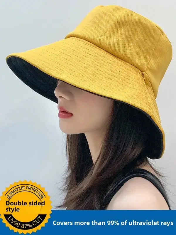 Women's Double-Sided Face Covering Large Brim Sunscreen Fishing Cap UV Protection Popular Korean Style Hat Big Rim Hat