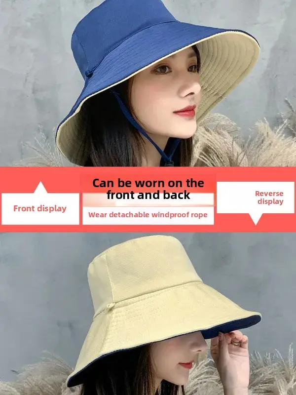 Women's Double-Sided Face Covering Large Brim Sunscreen Fishing Cap UV Protection Popular Korean Style Hat Big Rim Hat