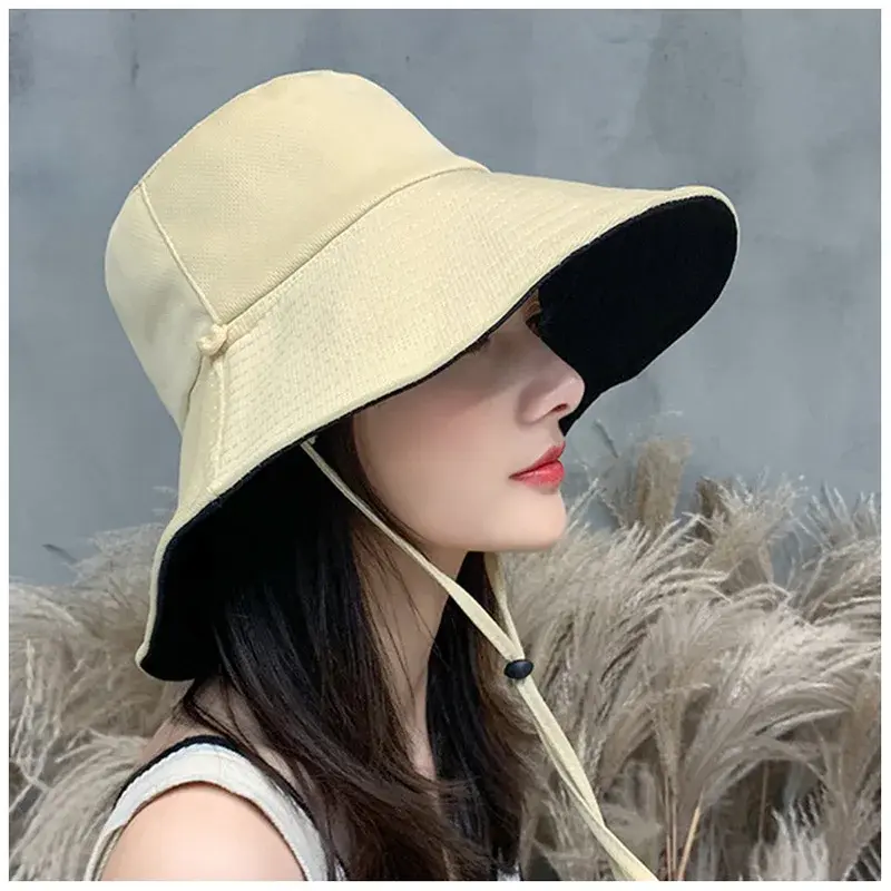 Women's Double-Sided Face Covering Large Brim Sunscreen Fishing Cap UV Protection Popular Korean Style Hat Big Rim Hat