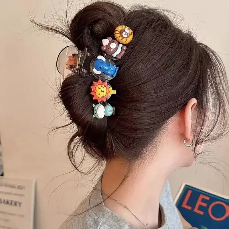 Adorable Cartoon Double-Sided Animal Hair Claw Clip Women's Stylish Shark Tail Back of Head Bun Hair Clip Professional Salon Gra