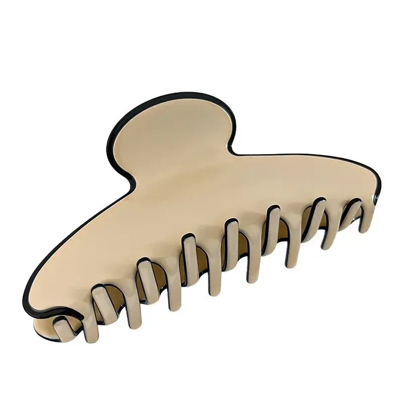 Elegant Black White Acetate Hair Claw Double Layered Shark Tail Clip Stylish Professional Salon Hair Division Fixing Hair Clip