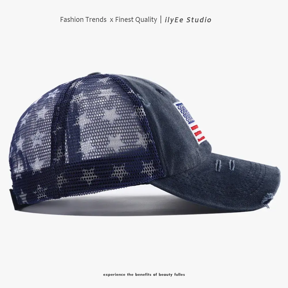 Washed Baseball Cap Embroidered National Flag Mesh Duckbill Sunshade Cap Cross-Border Retro Style Outdoor Sports Hat