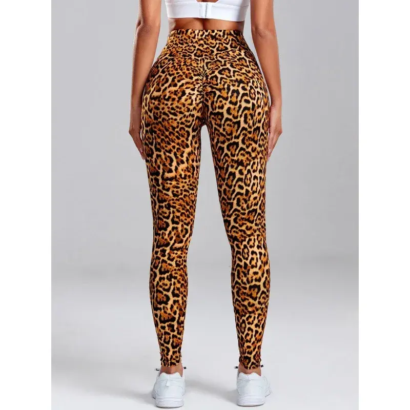 Fashionable Leopard Print High-waisted Elastic Leggings Digital Printing Slimming Yoga Dance Trousers European American Style