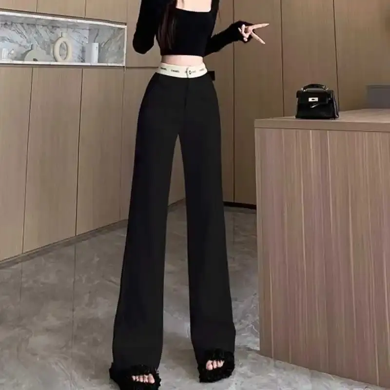 High Waist Printed Casual Pants Women's Spring New Straight Leg Loose Slimming Floor-Length Trousers Versatile Letter Print