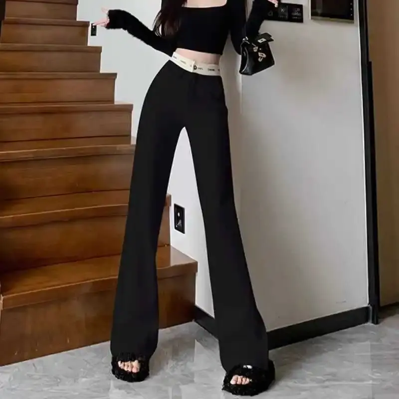 High Waist Printed Casual Pants Women's Spring New Straight Leg Loose Slimming Floor-Length Trousers Versatile Letter Print