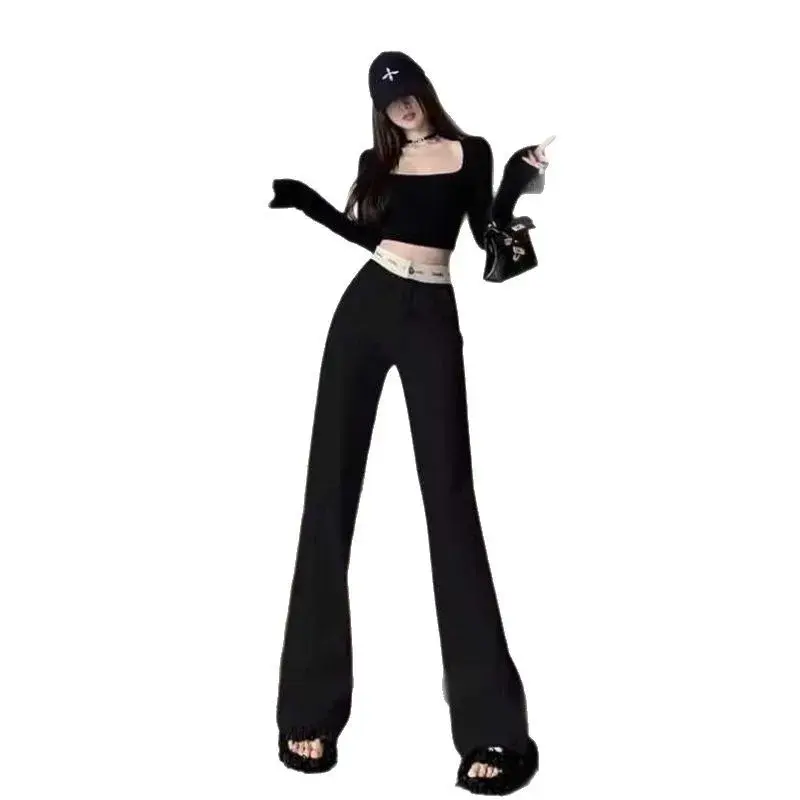 High Waist Printed Casual Pants Women's Spring New Straight Leg Loose Slimming Floor-Length Trousers Versatile Letter Print