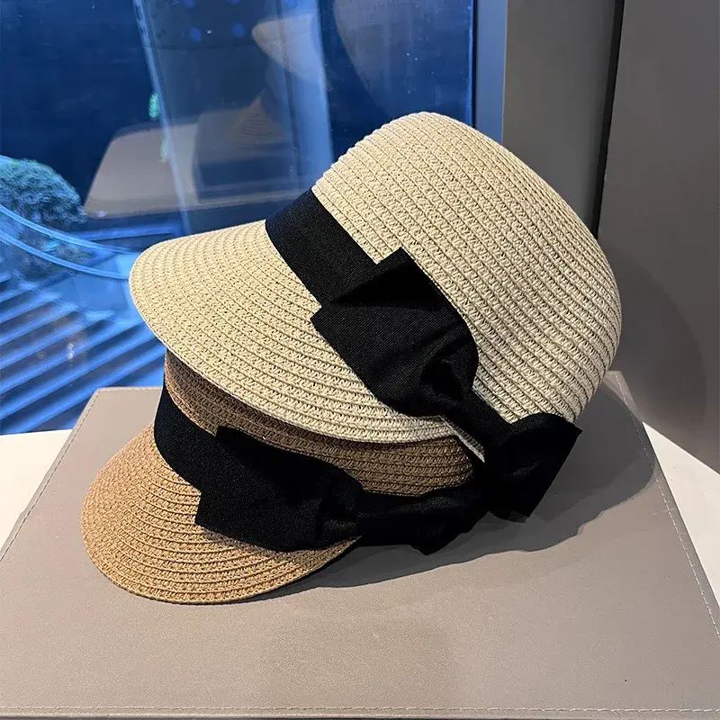 Korean Style Butterfly Knot Fashionable Small Duckbill Hat Women Summer Outdoor Travel Beach Straw Sun Protection Hat