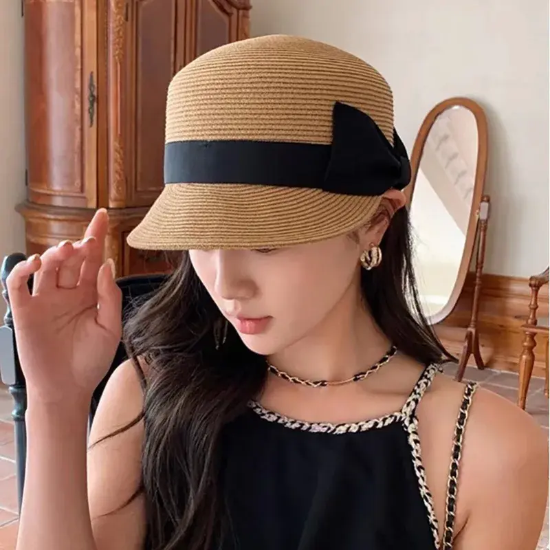 Korean Style Butterfly Knot Fashionable Small Duckbill Hat Women Summer Outdoor Travel Beach Straw Sun Protection Hat