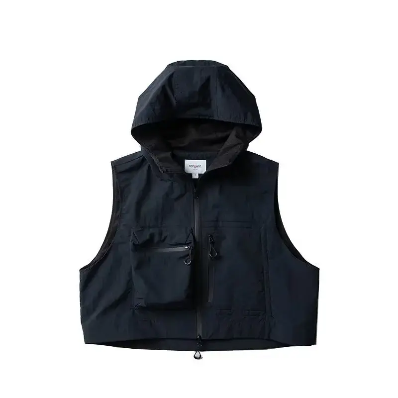 Cityboy Japanese Style Cropped Vest Jacket Men's American Style Summer Thin Hooded Functional Multi-pocket Vest Casual Scene