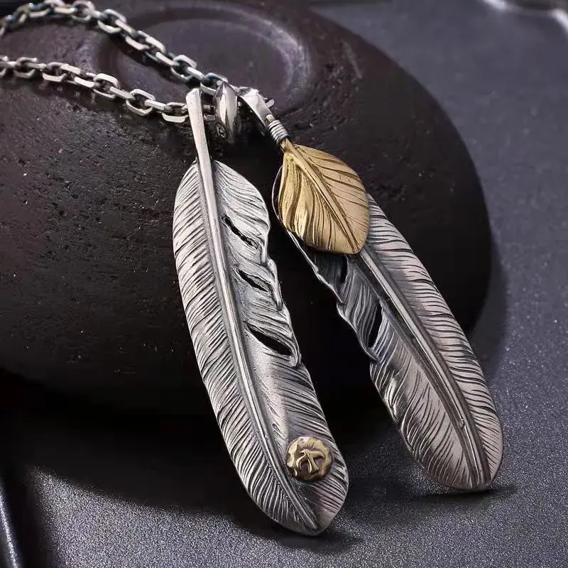 Green Turquoise Feathers Necklace Unisex High Bridge Wulang Style Smoke Rain Taijiao Chain Link Sweater Chain Jewelry Accessory