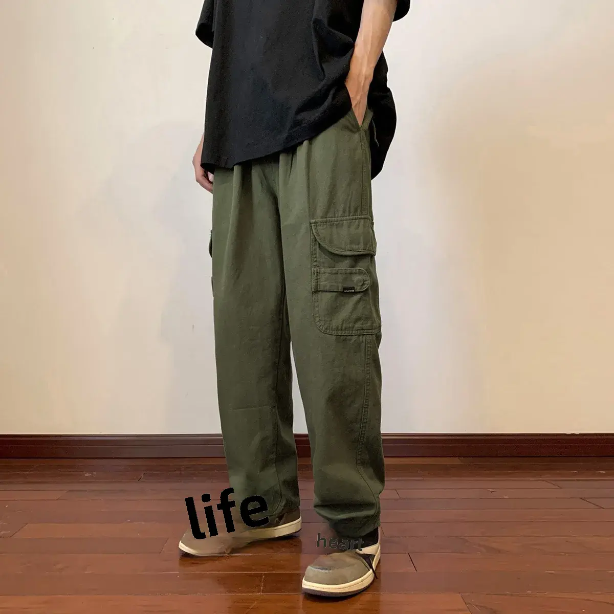 Japanese Style Loose-fit Cargo Pants Unisex New Solid Color Streetwear Simple Trendy Wide-leg Straight-leg Versatile Trousers