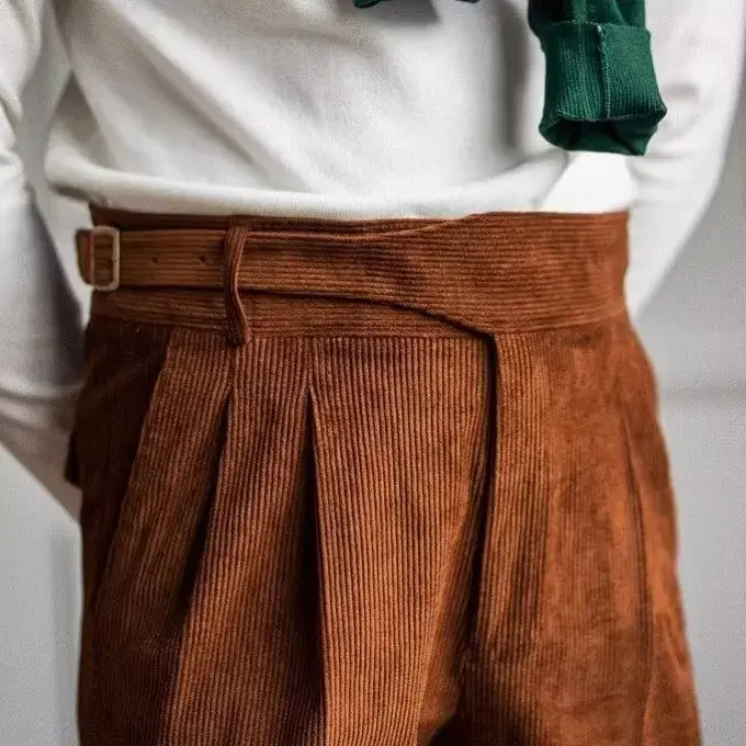 High-Waisted Straight-Leg Corduroy Pants Casual Luxury British Business Vintage Autumn/Winter Trousers Trendy Men's Suit Pants