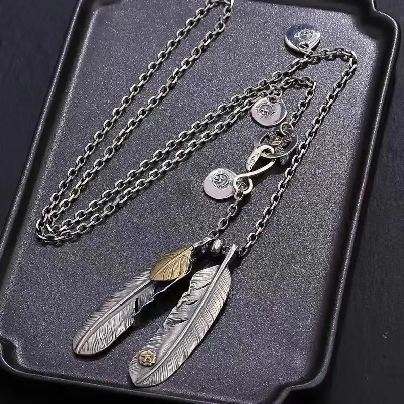 Green Turquoise Feathers Necklace Unisex High Bridge Wulang Style Smoke Rain Taijiao Chain Link Sweater Chain Jewelry Accessory