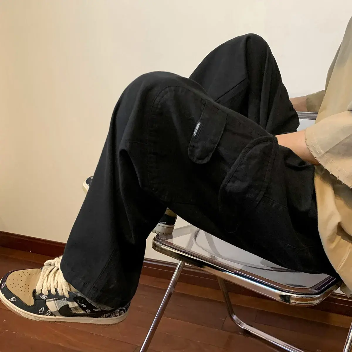 Japanese Style Loose-fit Cargo Pants Unisex New Solid Color Streetwear Simple Trendy Wide-leg Straight-leg Versatile Trousers