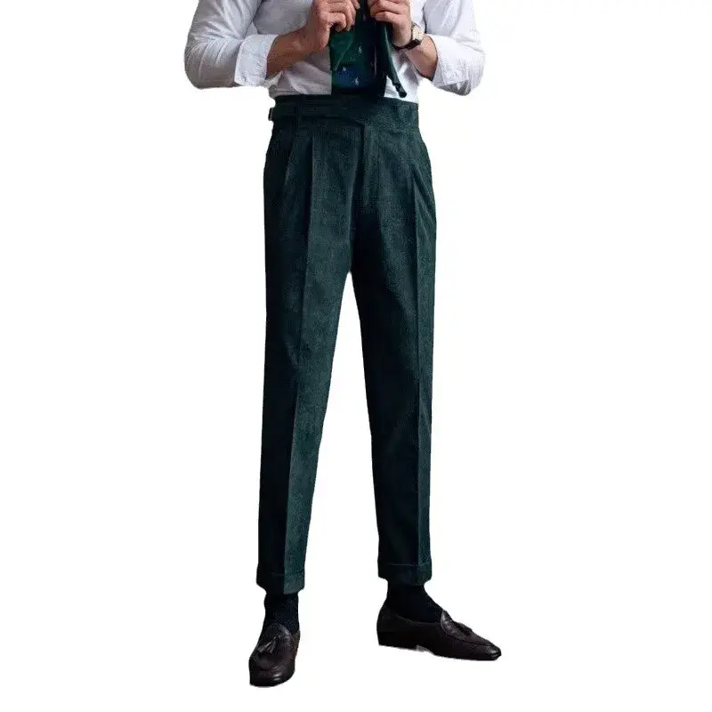 High-Waisted Straight-Leg Corduroy Pants Casual Luxury British Business Vintage Autumn/Winter Trousers Trendy Men's Suit Pants