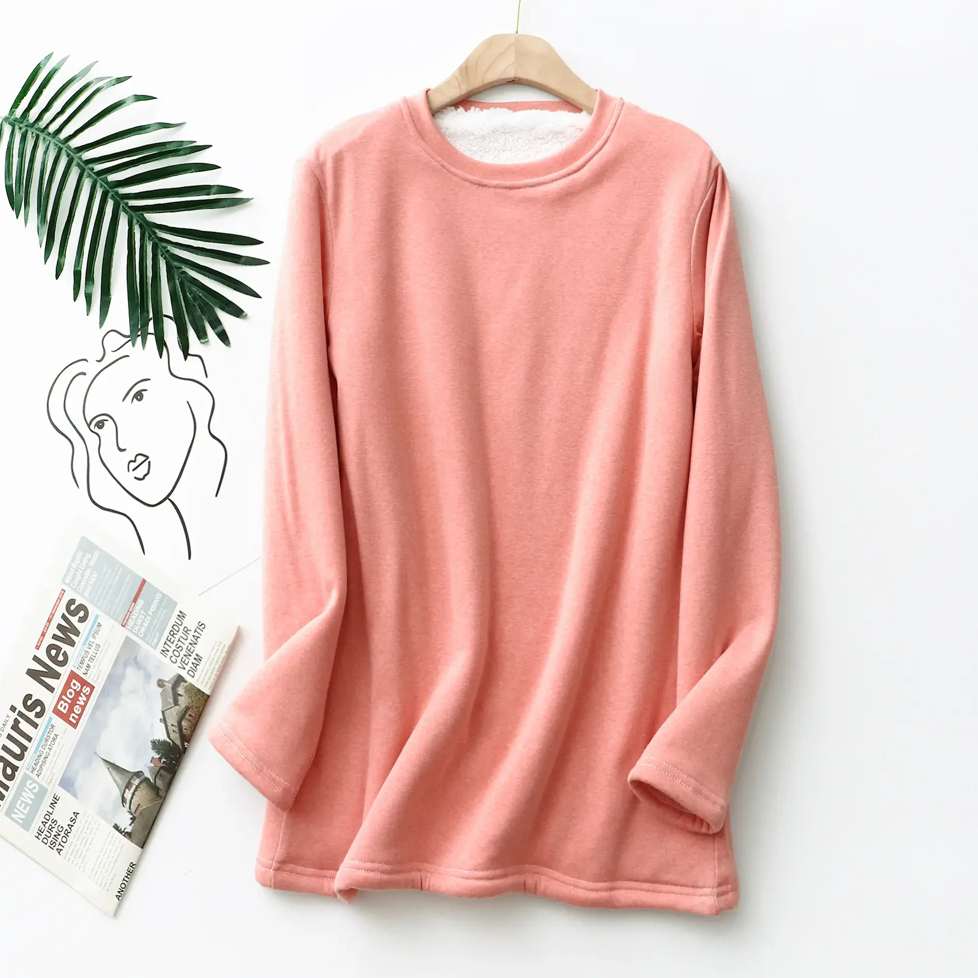 Autumn Winter Warm Thickened Fleece-Lined Women's T-Shirt Plus Size MMSweatshirt Medium-Length Cotton Base Layer Top