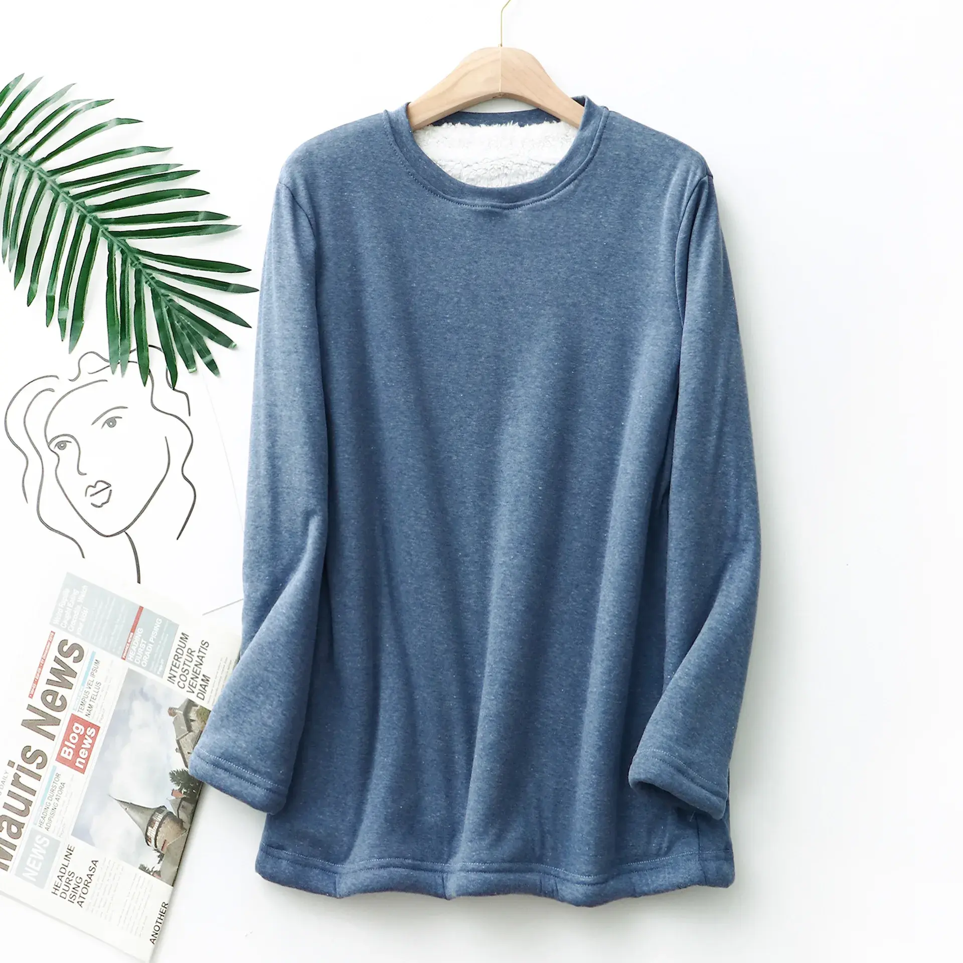 Autumn Winter Warm Thickened Fleece-Lined Women's T-Shirt Plus Size MMSweatshirt Medium-Length Cotton Base Layer Top