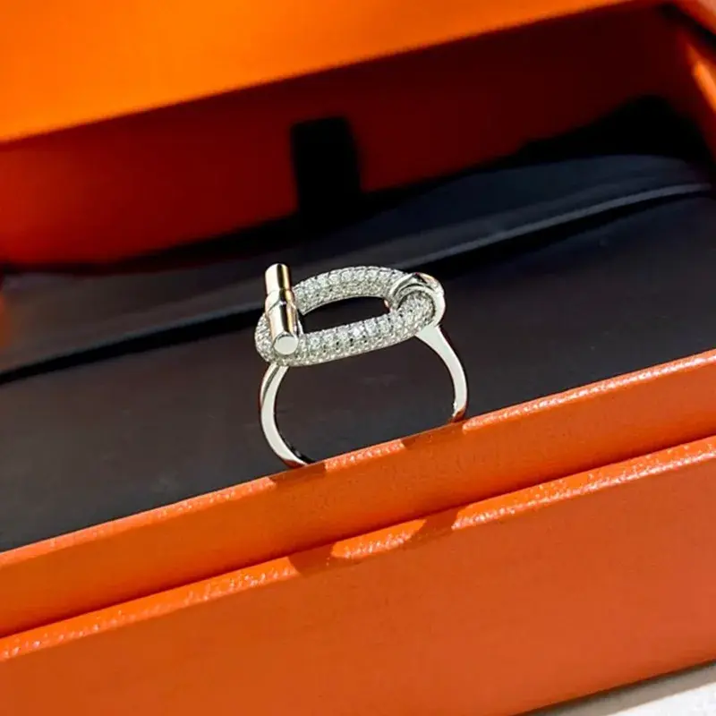 European American Luxury Ring Full Diamonds Ot Link High-end Feel Carbon Large Q Ins Ring