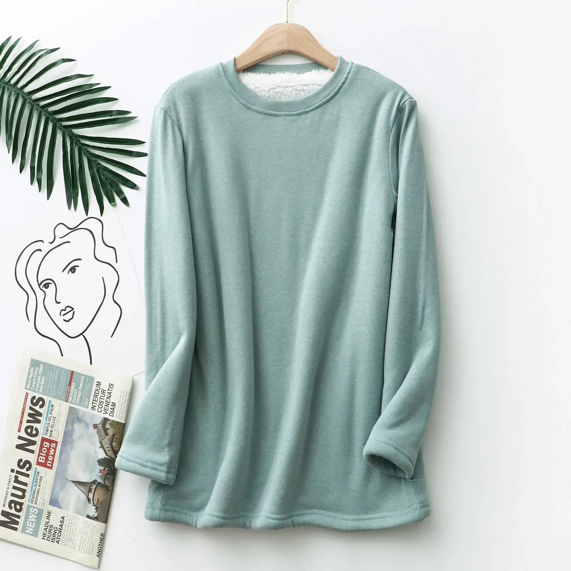 Autumn Winter Warm Thickened Fleece-Lined Women's T-Shirt Plus Size MMSweatshirt Medium-Length Cotton Base Layer Top