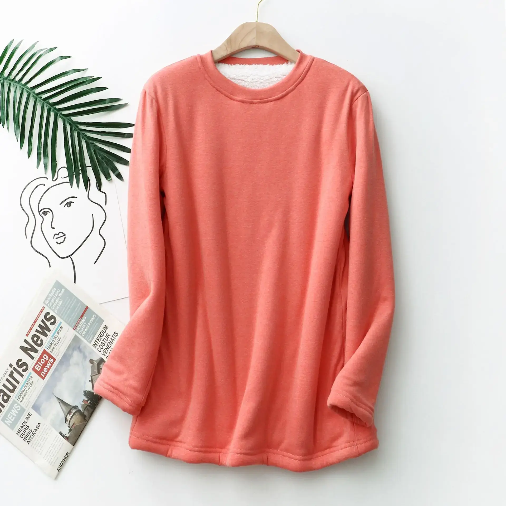 Autumn Winter Warm Thickened Fleece-Lined Women's T-Shirt Plus Size MMSweatshirt Medium-Length Cotton Base Layer Top