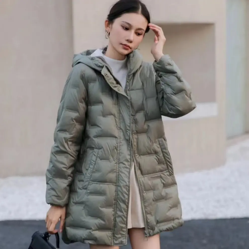 2024 New Women's Jackets Autumn and Winter Warm Down Jacket Pressed Rubber Hooded Coat Light Slim Street Women's Parka Coat