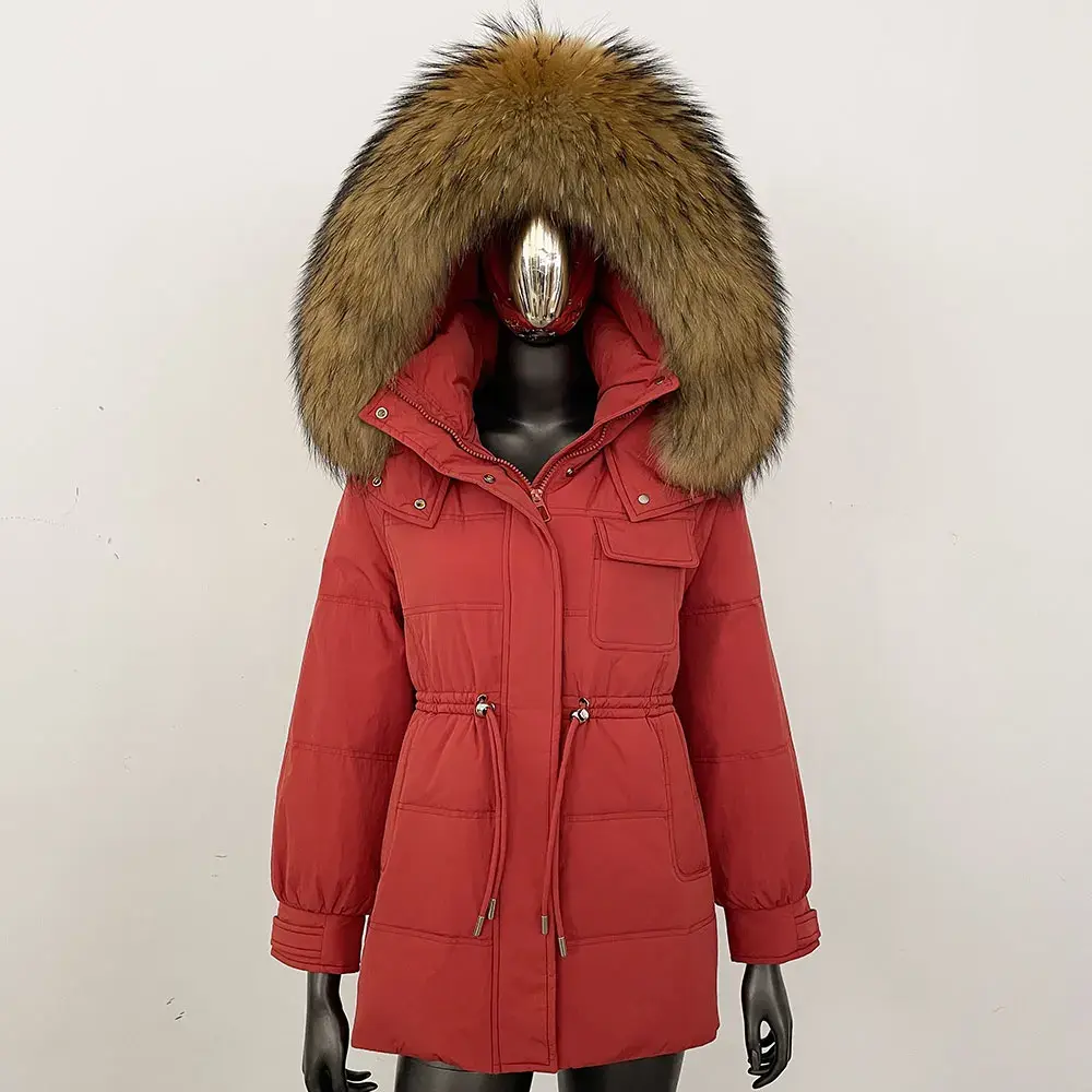New Fashion Winter Thick Warm Short 90% White Duck Down Jacket Parka Big Natural Raccoon Fur Hooded Fluffy Real Fur Coat Women