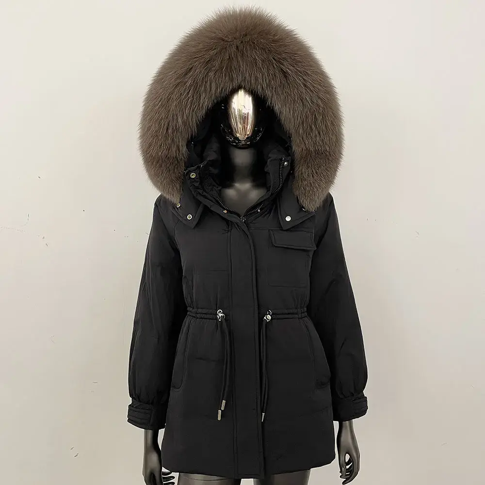 New Fashion Winter Thick Warm Short 90% White Duck Down Jacket Parka Big Natural Raccoon Fur Hooded Fluffy Real Fur Coat Women