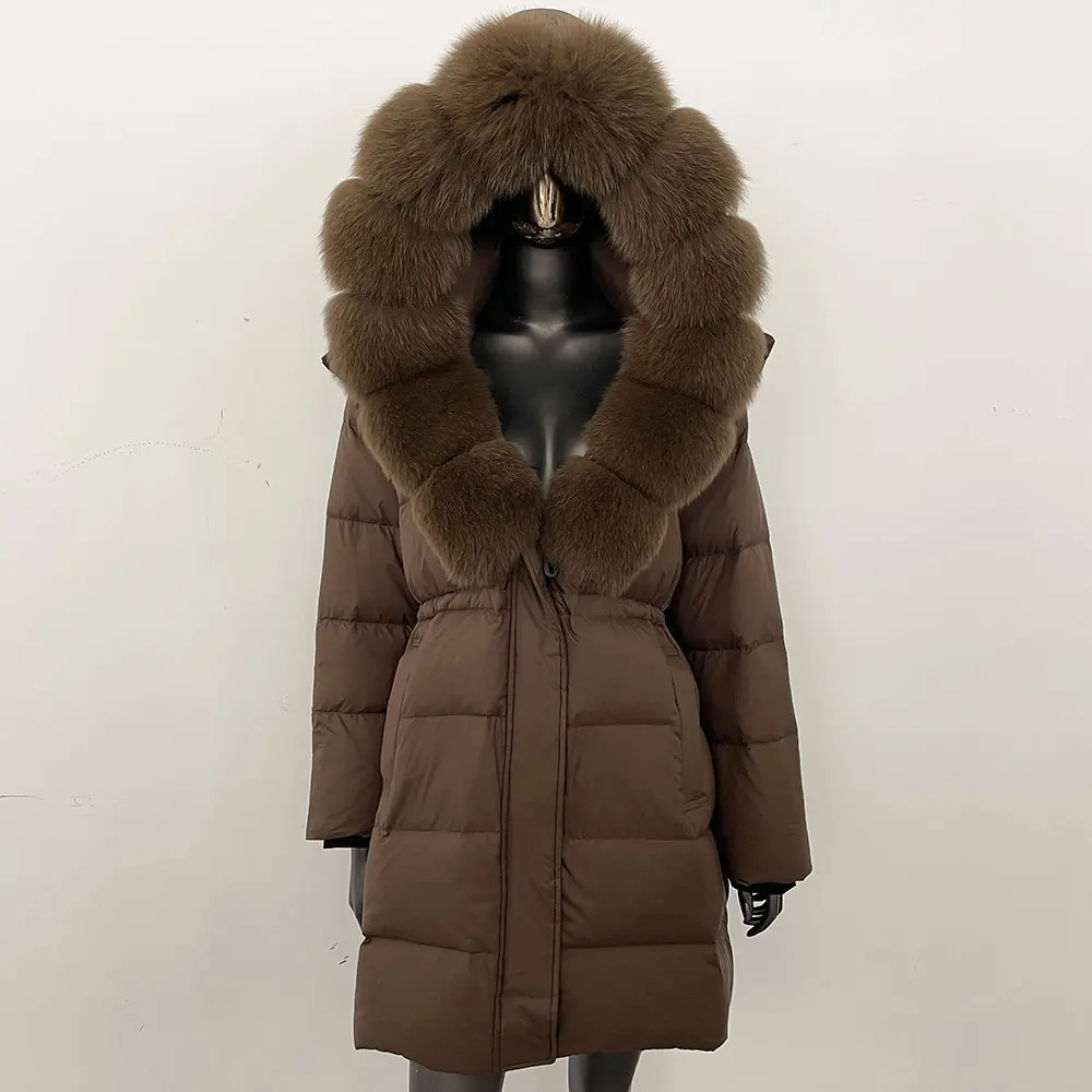 Puffer Jacket Women Hooded Removable Winter Duck Down Coat Female Warm Real Fur Outwear Winter Large Natural Raccoon Fur Coat