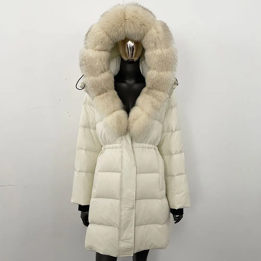 Puffer Jacket Women Hooded Removable Winter Duck Down Coat Female Warm Real Fur Outwear Winter Large Natural Raccoon Fur Coat