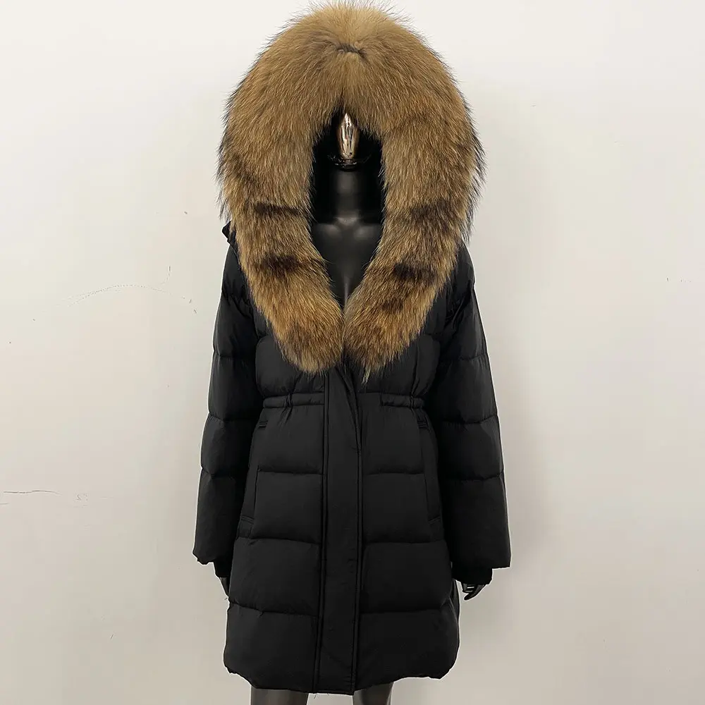 Puffer Jacket Women Hooded Removable Winter Duck Down Coat Female Warm Real Fur Outwear Winter Large Natural Raccoon Fur Coat
