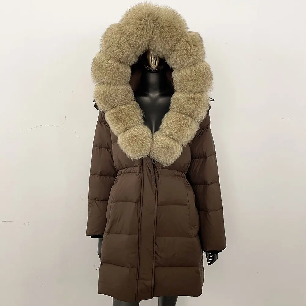 Puffer Jacket Women Hooded Removable Winter Duck Down Coat Female Warm Real Fur Outwear Winter Large Natural Raccoon Fur Coat