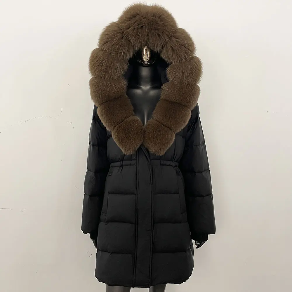Puffer Jacket Women Hooded Removable Winter Duck Down Coat Female Warm Real Fur Outwear Winter Large Natural Raccoon Fur Coat