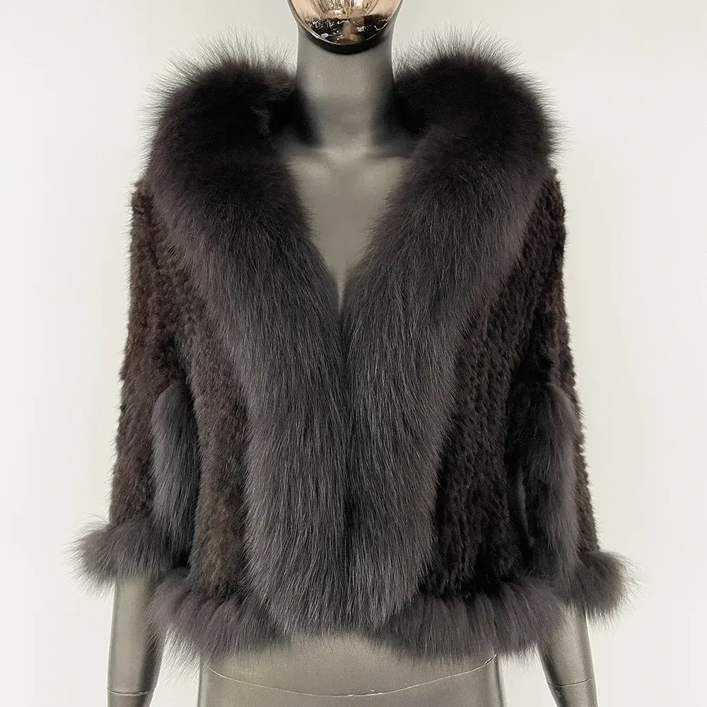 Autumn Winter Real Mink Fur Coat Women Shawl Fashion Knitted Genuine Mink Fur Jacket Cape Scarf Natural Fox Fur Collar Cloak