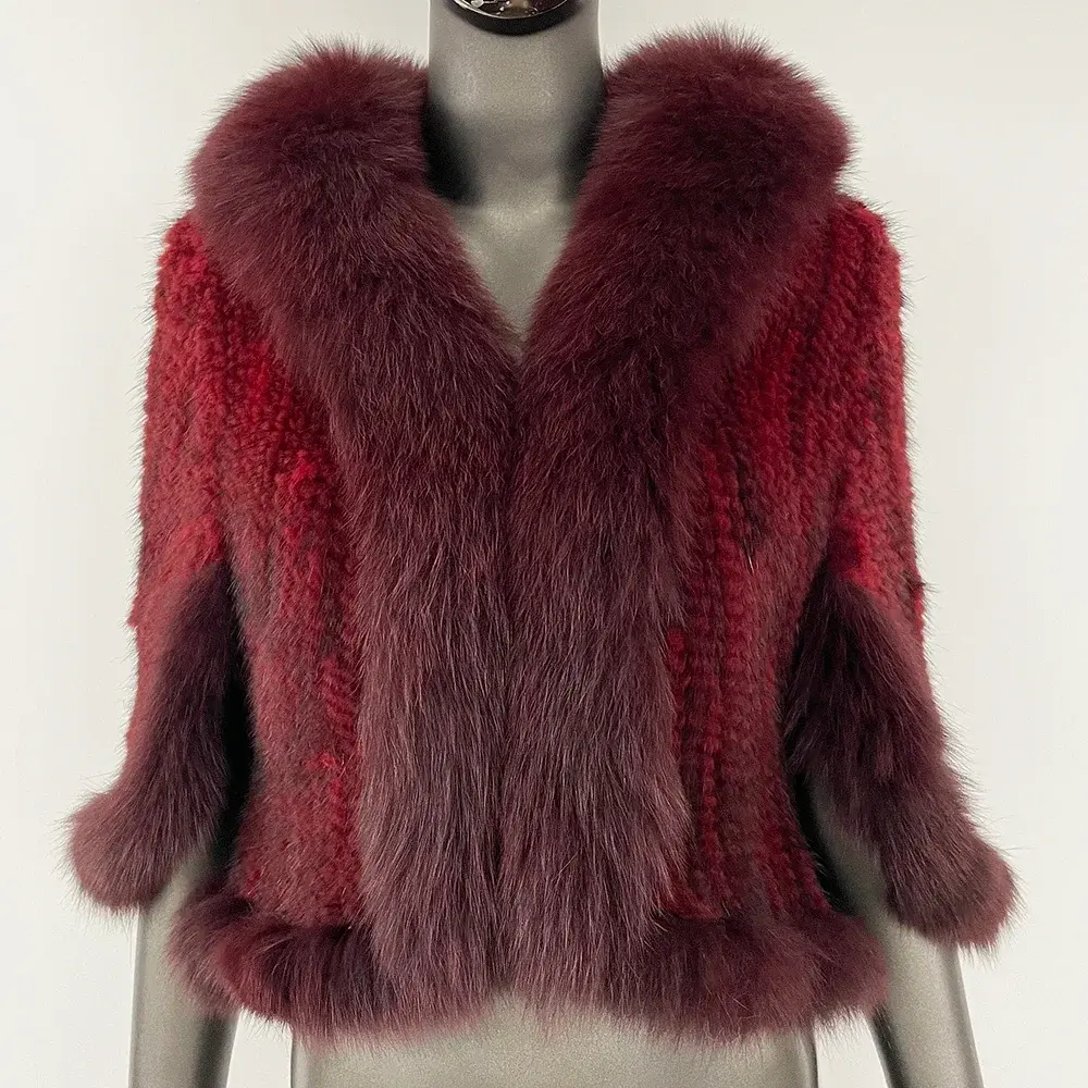 Autumn Winter Real Mink Fur Coat Women Shawl Fashion Knitted Genuine Mink Fur Jacket Cape Scarf Natural Fox Fur Collar Cloak