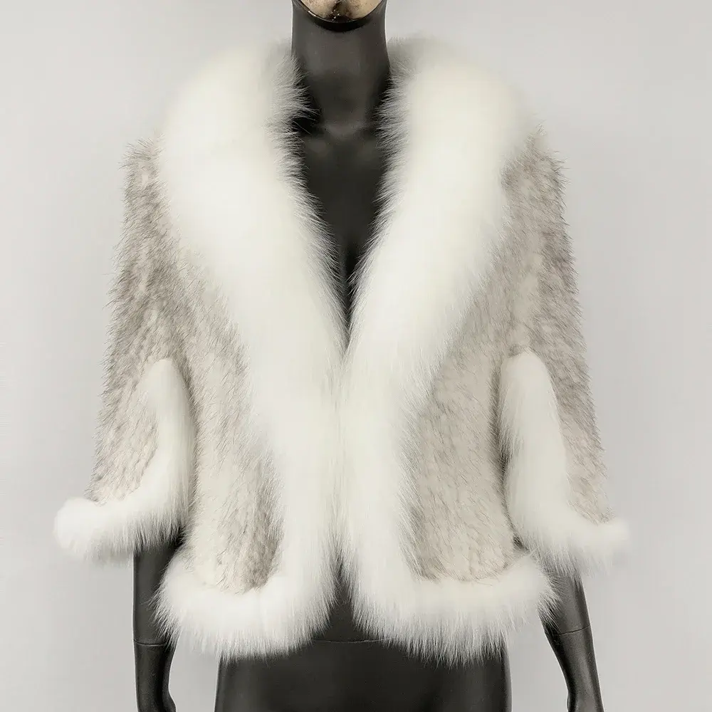 Autumn Winter Real Mink Fur Coat Women Shawl Fashion Knitted Genuine Mink Fur Jacket Cape Scarf Natural Fox Fur Collar Cloak