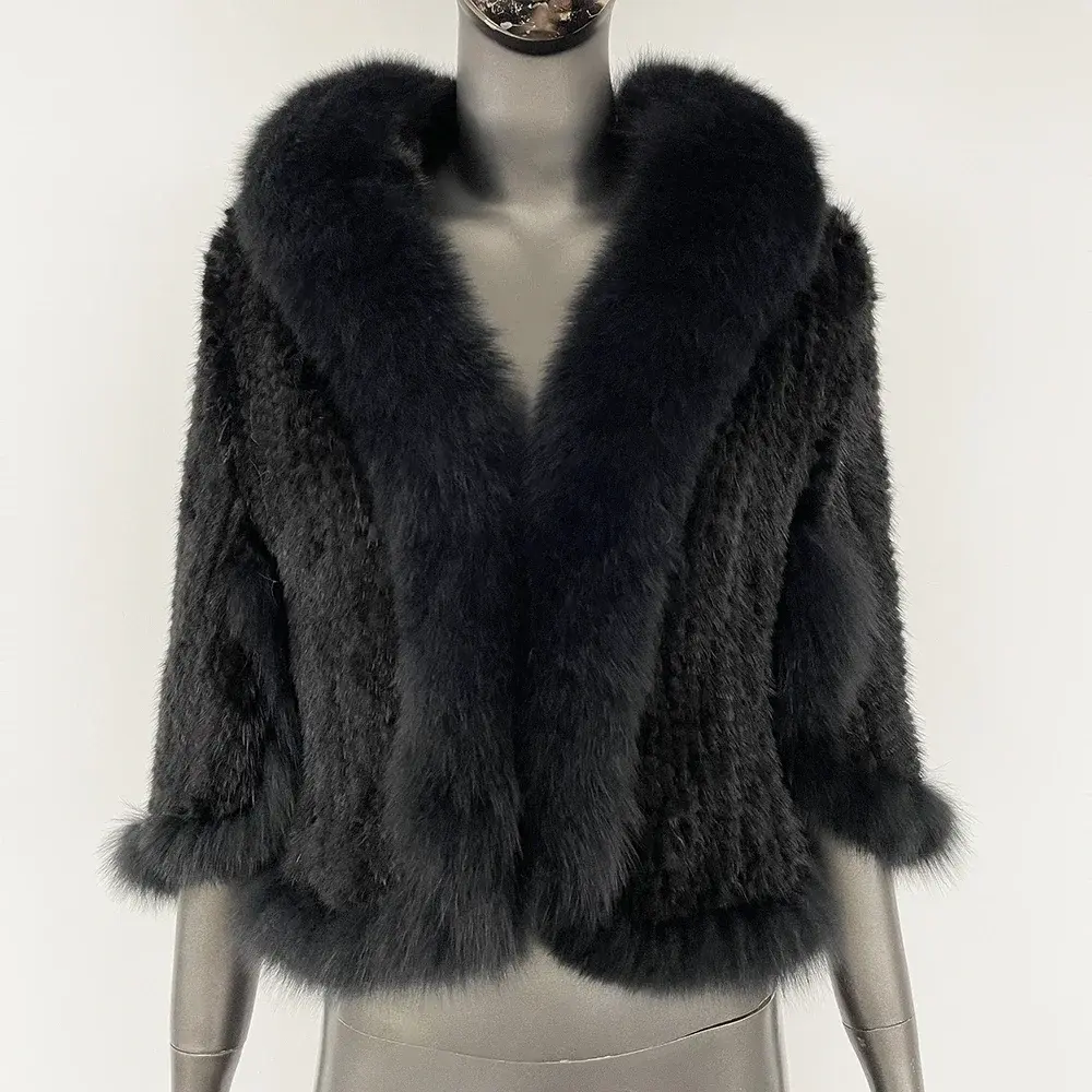 Autumn Winter Real Mink Fur Coat Women Shawl Fashion Knitted Genuine Mink Fur Jacket Cape Scarf Natural Fox Fur Collar Cloak