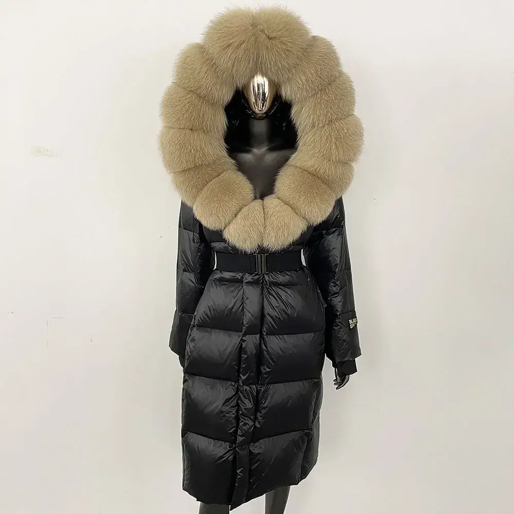 Down Coat Women Winter Real Fox Fur Collar Hooded Fur Jacket Thick Autumn Hat Detachable X-long White Duck Down Jacket Overwears
