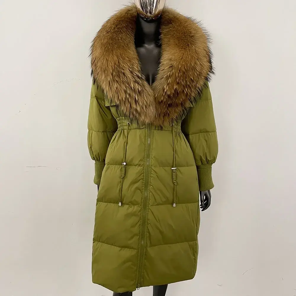 Long Puffer Jacket Winter Over Knee Women Slim Fit Warm White Duck Down Coat 2024 New Real Fox Fur Collar Natural Fur Jacket