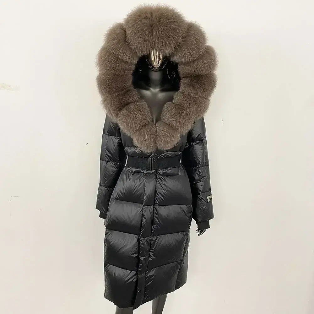 Down Coat Women Winter Real Fox Fur Collar Hooded Fur Jacket Thick Autumn Hat Detachable X-long White Duck Down Jacket Overwears