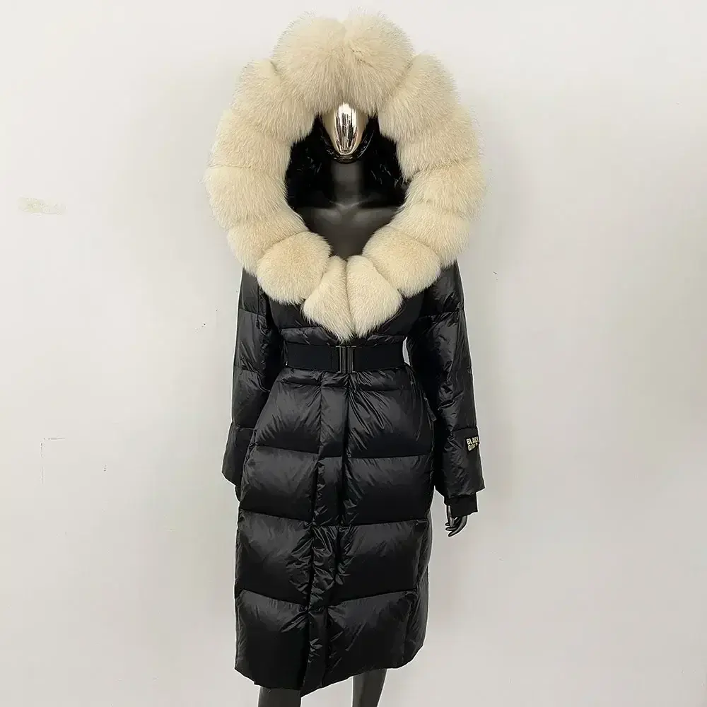 Down Coat Women Winter Real Fox Fur Collar Hooded Fur Jacket Thick Autumn Hat Detachable X-long White Duck Down Jacket Overwears