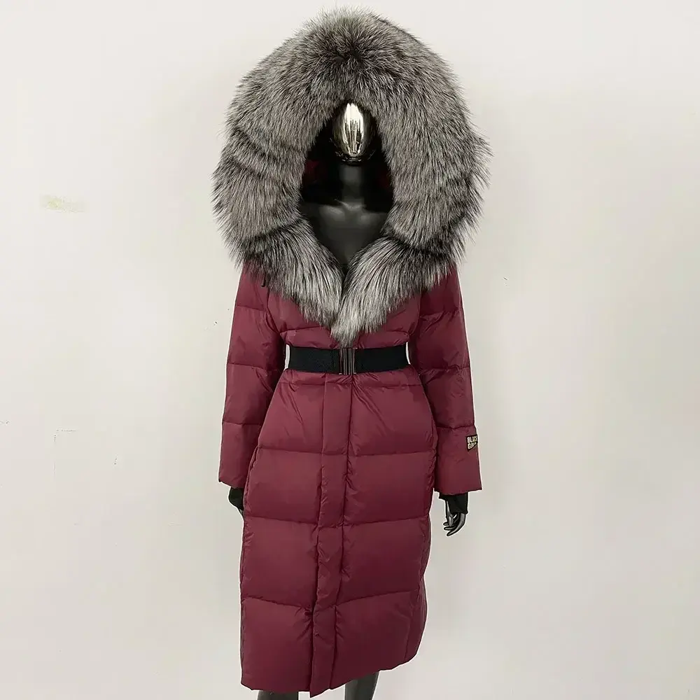Down Coat Women Winter Real Fox Fur Collar Hooded Fur Jacket Thick Autumn Hat Detachable X-long White Duck Down Jacket Overwears