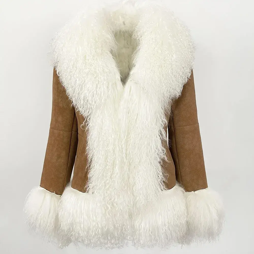 Autumn Winter Women Coat Real Natural Mongolia Sheep Fur Turn-down Collar New Fashion Jacket Thick Warm Casual Overwear