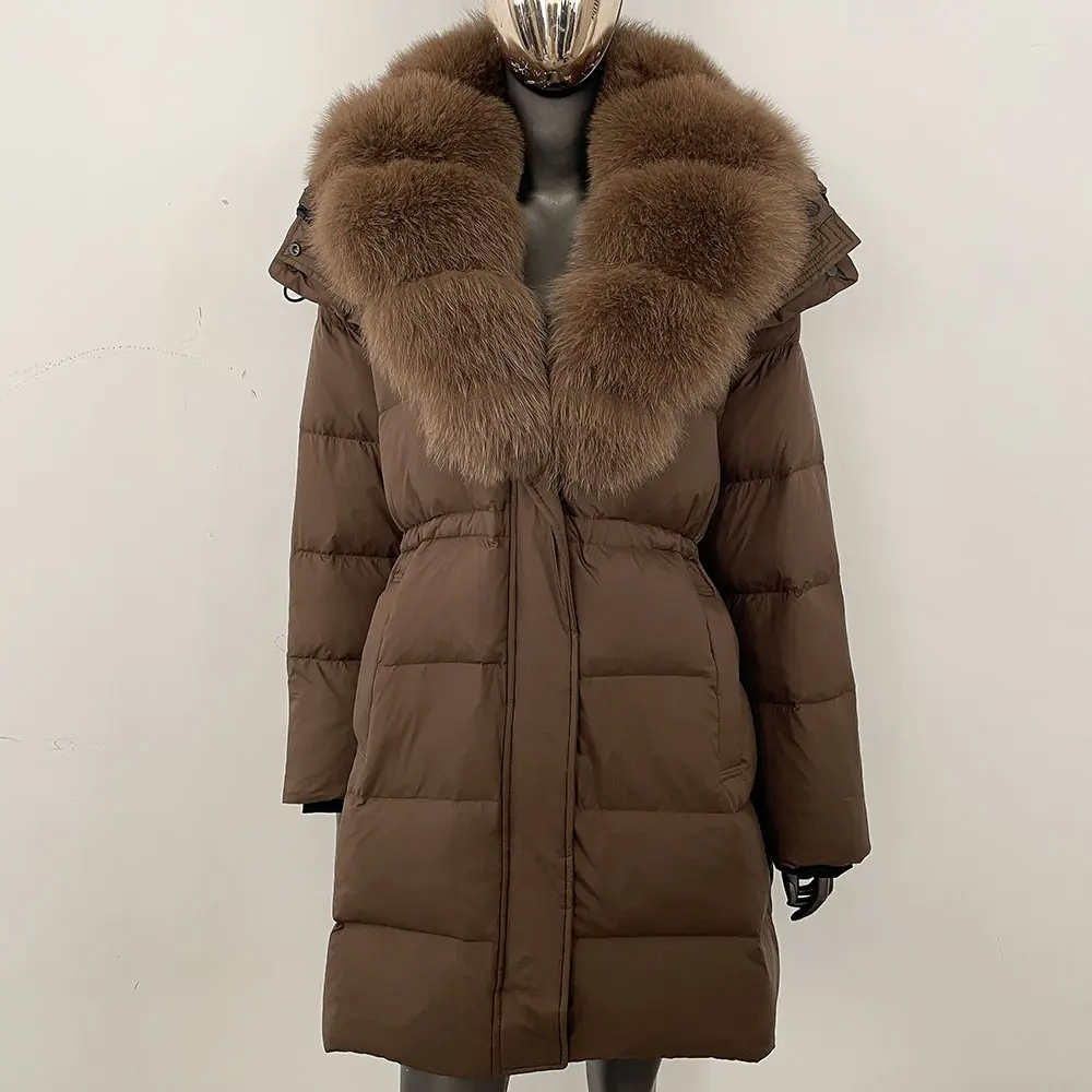 Large Natural Raccoon Fur Coat Puffer Coat Winter Duck Down Jacket Female Street Fashion Hooded Removable Real Fur Jacket Women