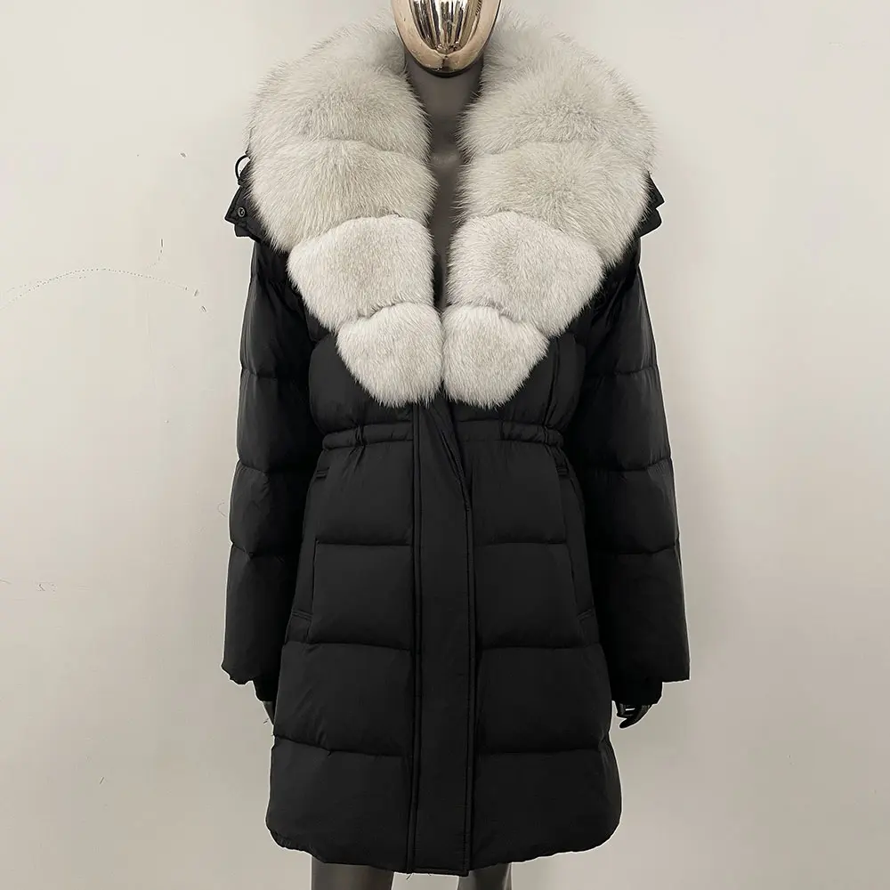 Large Natural Raccoon Fur Coat Puffer Coat Winter Duck Down Jacket Female Street Fashion Hooded Removable Real Fur Jacket Women