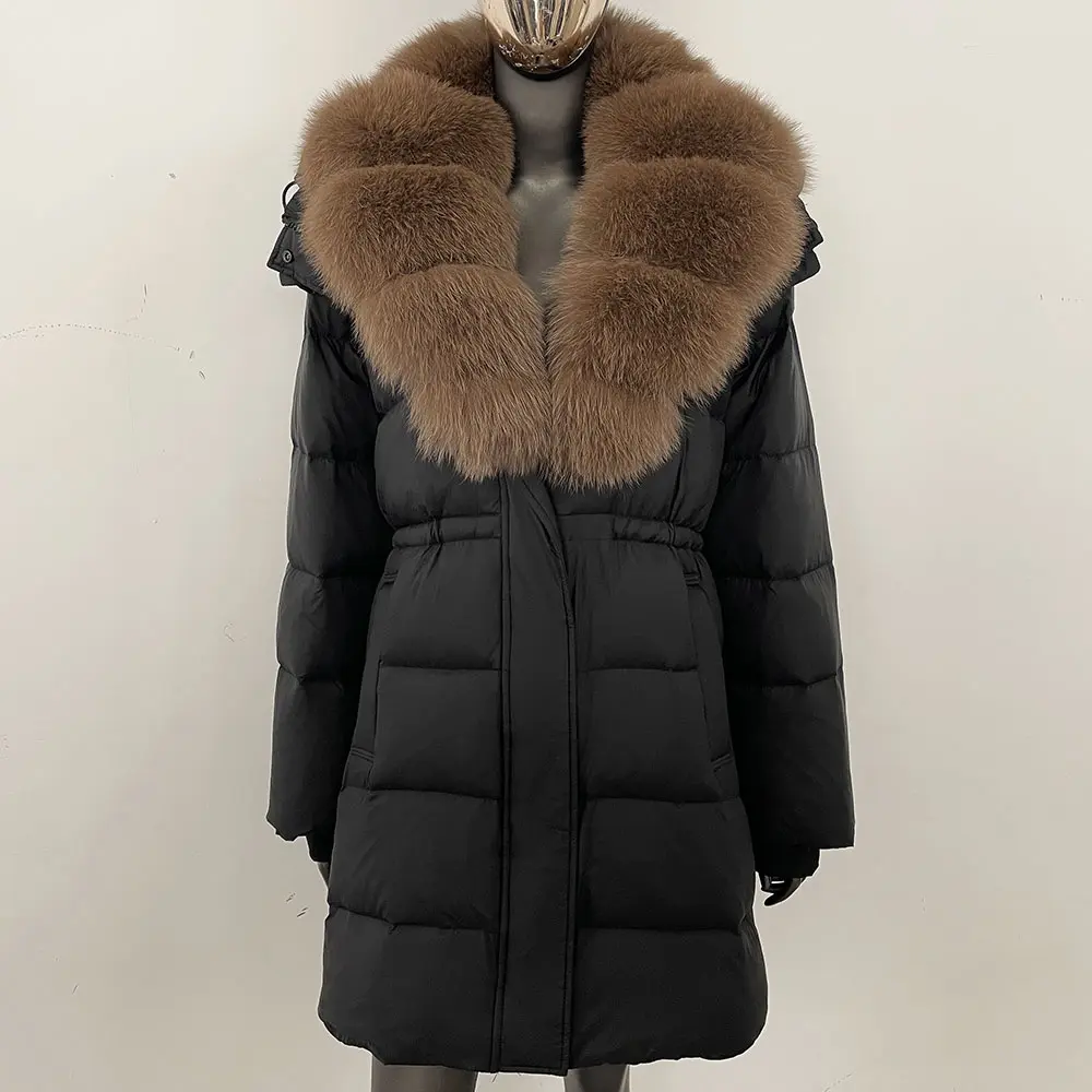 Large Natural Raccoon Fur Coat Puffer Coat Winter Duck Down Jacket Female Street Fashion Hooded Removable Real Fur Jacket Women
